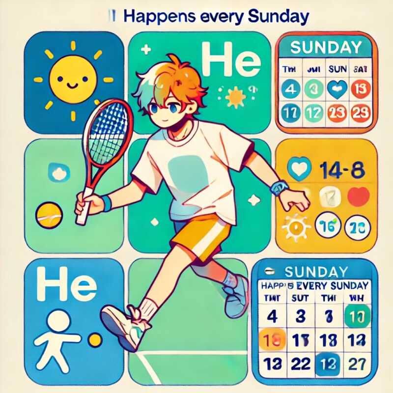 He plays tennisをevery Sundayで説明している