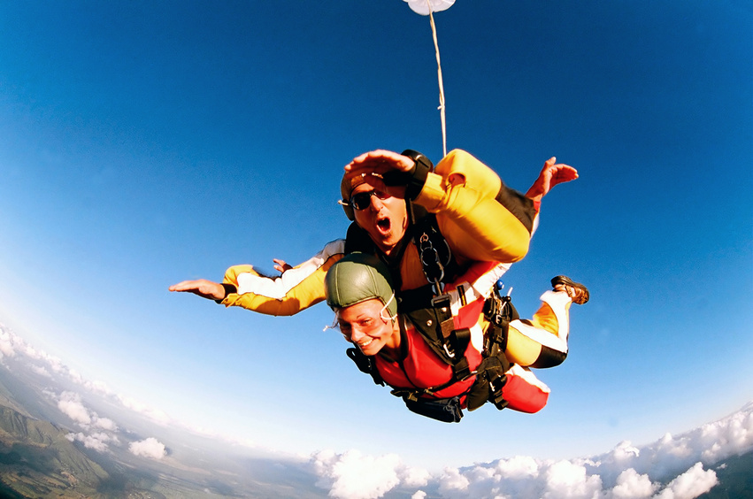 Tandem skydiver in action parachuting