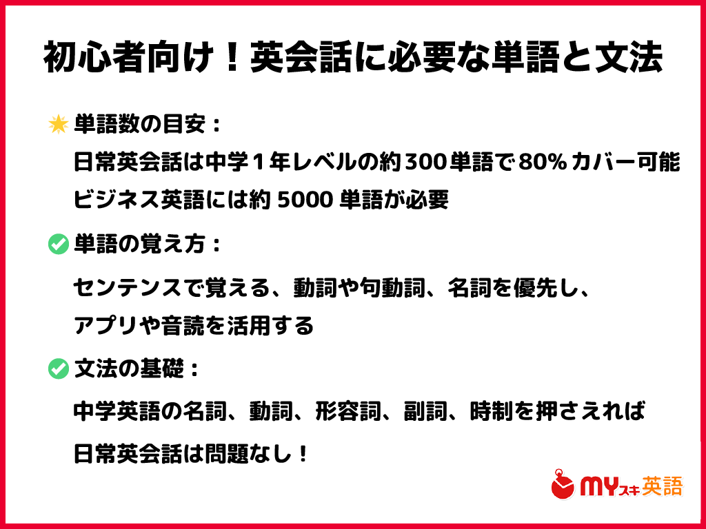 まとめ：英会話に必要な単語と文法