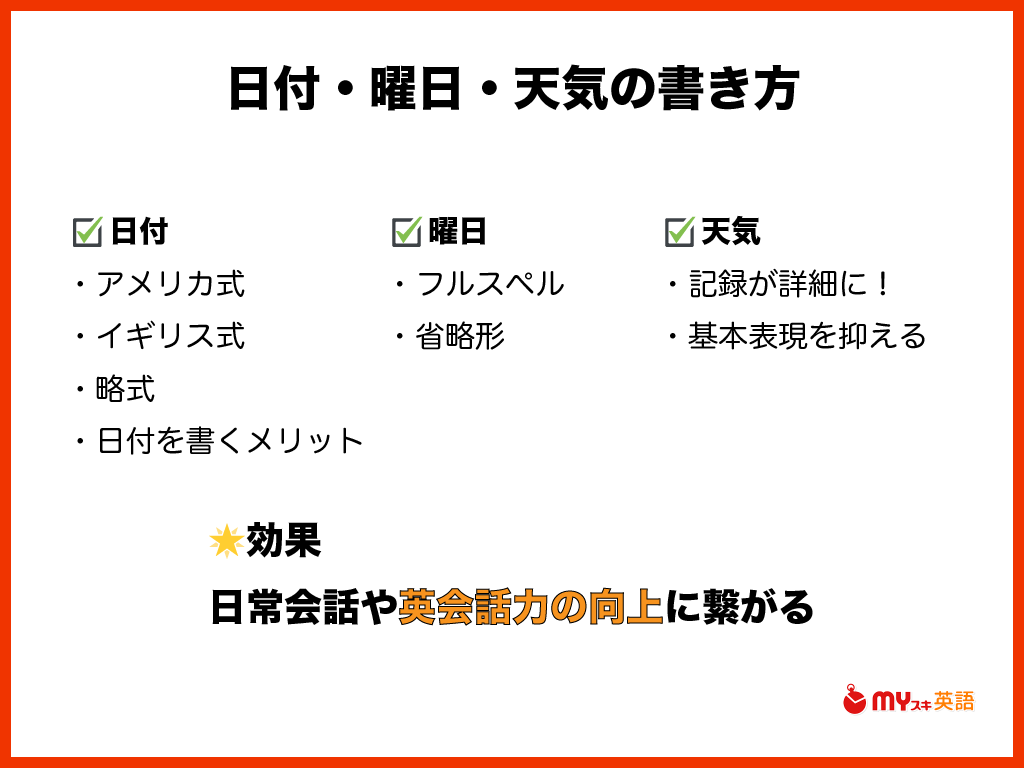 まとめ：英語日記の日付・曜日・天気の続きもチャレンジしてみよう！